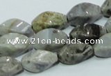 CAB569 15.5 inches 8*16mm twisted rice silver needle agate gemstone beads