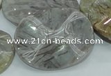 CAB576 15.5 inches 30*40mm wavy oval silver needle agate gemstone beads