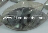 CAB577 15.5 inches 25*50mm wavy marquise silver needle agate beads