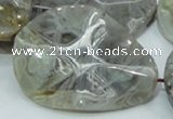 CAB578 15.5 inches 40*50mm wavy teardrop silver needle agate beads