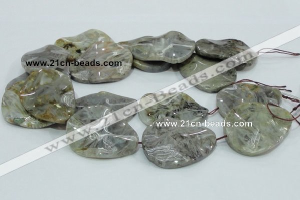 CAB578 15.5 inches 40*50mm wavy teardrop silver needle agate beads