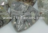 CAB580 15.5 inches 40*40mm wavy triangle silver needle agate beads