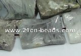 CAB582 15.5 inches 22*30mm wavy rectangle silver needle agate beads