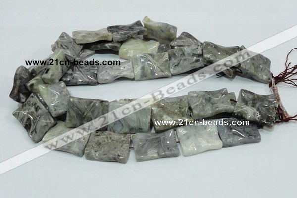 CAB582 15.5 inches 22*30mm wavy rectangle silver needle agate beads