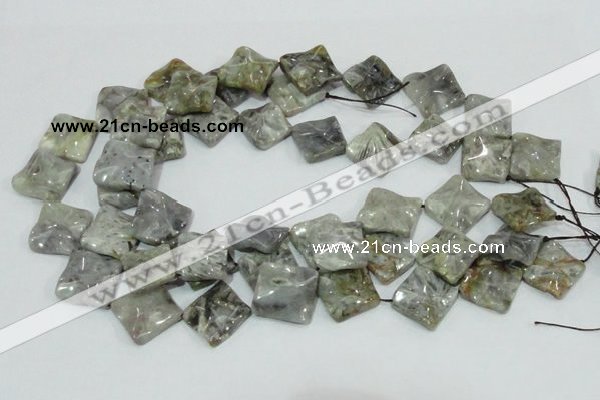 CAB583 15.5 inches 20*20mm wavy diamond silver needle agate beads