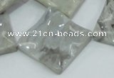 CAB584 15.5 inches 30*30mm wavy diamond silver needle agate beads