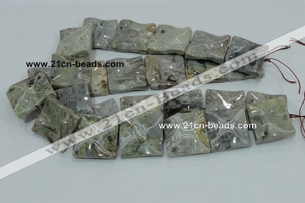 CAB586 15.5 inches 30*30mm wavy square silver needle agate beads