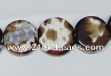 CAB627 15.5 inches 15mm flat round leopard skin agate beads wholesale