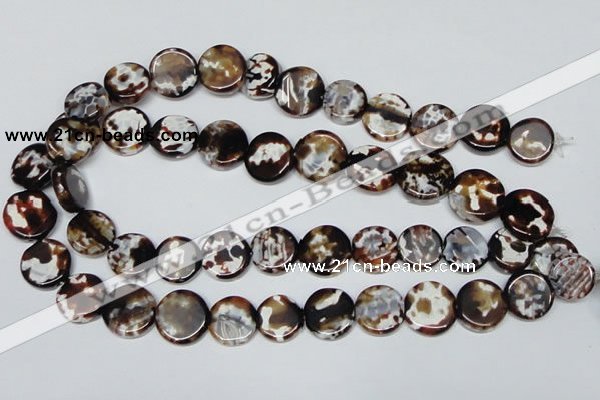 CAB627 15.5 inches 15mm flat round leopard skin agate beads wholesale