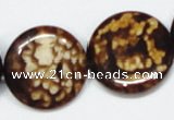 CAB630 15.5 inches 25mm flat round leopard skin agate beads wholesale