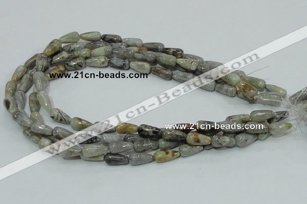 CAB72 15.5 inches 8*16mm teardrop silver needle agate gemstone beads