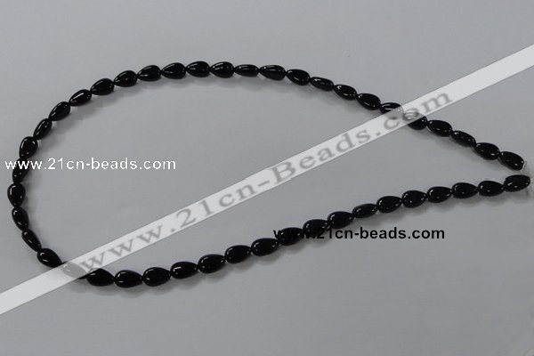 CAB744 15.5 inches 6*8mm flat teardrop black agate gemstone beads