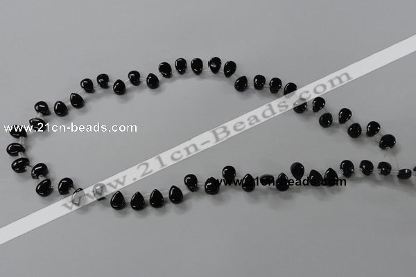 CAB752 15.5 inches 6*8mm top-drilled flat teardrop black agate beads