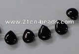 CAB753 15.5 inches 8*10mm top-drilled flat teardrop black agate beads