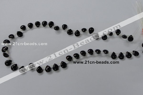 CAB753 15.5 inches 8*10mm top-drilled flat teardrop black agate beads