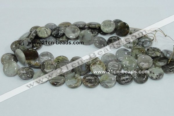 CAB76 15.5 inches 20mm flat round silver needle agate gemstone beads