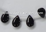 CAB771 15.5 inches 9*13mm top-drilled flat teardrop black agate beads