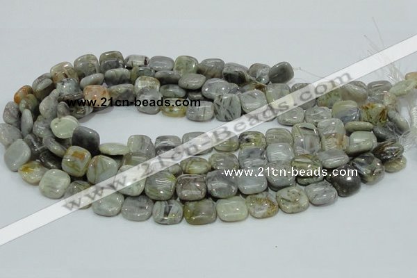 CAB78 15.5 inches 15*15mm square silver needle agate gemstone beads