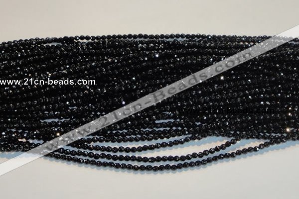 CAB781 15.5 inches 3mm faceted round black agate gemstone beads