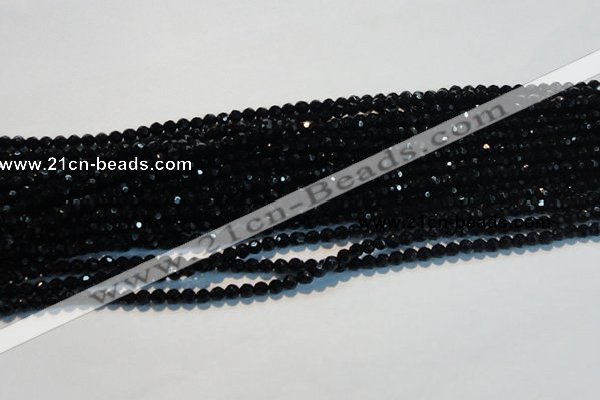 CAB782 15.5 inches 4mm faceted round black agate gemstone beads