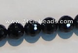 CAB784 15.5 inches 12mm faceted round black agate gemstone beads