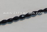 CAB789 15.5 inches 4*6mm faceted rice black agate gemstone beads