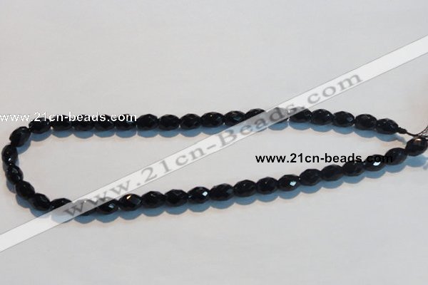 CAB790 15.5 inches 8*10mm faceted rice black agate gemstone beads