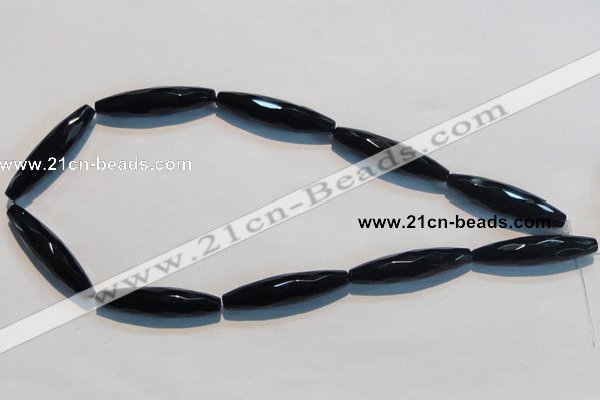 CAB794 15.5 inches 10*40mm faceted rice black agate gemstone beads