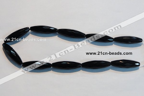 CAB795 15.5 inches 12*40mm faceted rice black agate gemstone beads