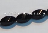 CAB796 15.5 inches 8*16mm faceted & twisted rice black agate beads