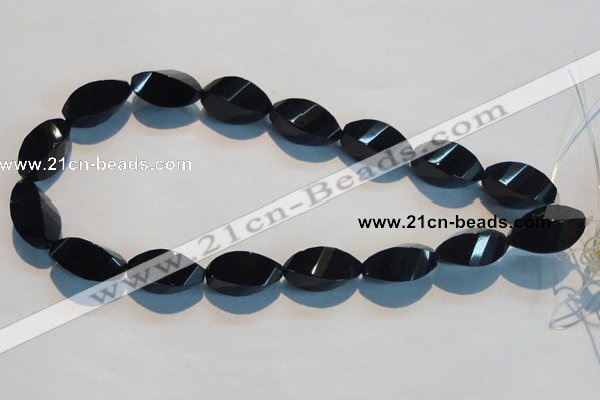 CAB797 15.5 inches 12*24mm faceted & twisted rice black agate beads