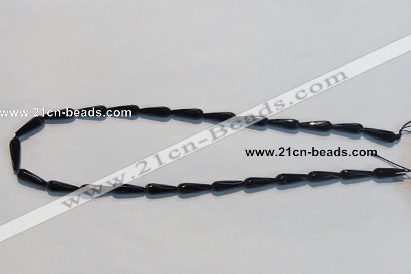 CAB798 15.5 inches 5*16mm faceted teardrop black gemstone agate beads