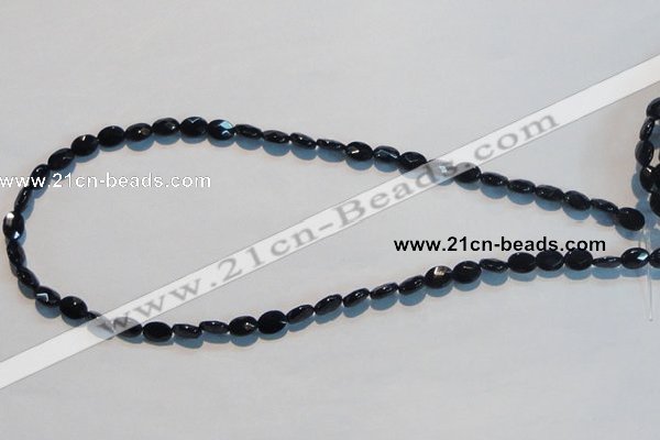 CAB805 15.5 inches 6*8mm faceted oval black gemstone agate beads