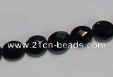 CAB806 15.5 inches 8*10mm faceted oval black gemstone agate beads