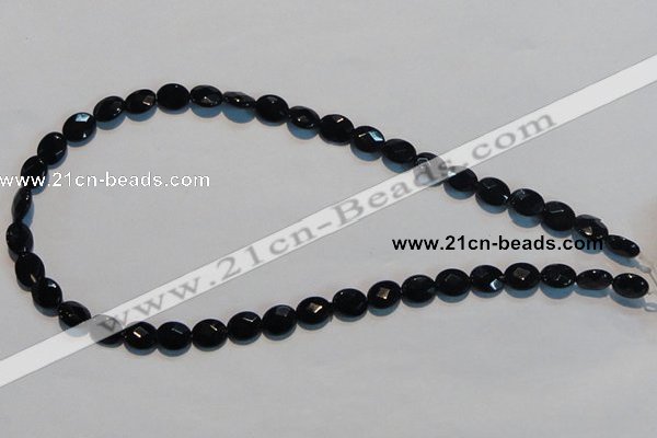 CAB806 15.5 inches 8*10mm faceted oval black gemstone agate beads