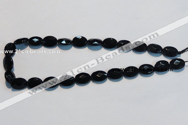 CAB807 15.5 inches 12*16mm faceted oval black gemstone agate beads