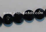 CAB809 15.5 inches 12mm faceted coin black gemstone agate beads