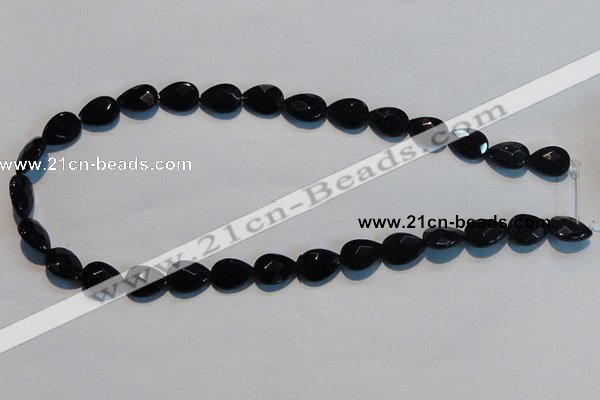 CAB811 15.5 inches 10*14mm faceted & flat teardrop black agate beads