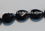 CAB812 15.5 inches 12*15mm faceted & flat teardrop black agate beads