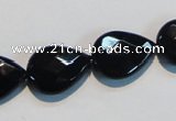 CAB813 15.5 inches 13*18mm faceted & flat teardrop black agate beads