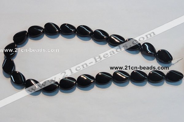 CAB814 15.5 inches 13*18mm twisted oval black agate gemstone beads