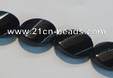 CAB815 15.5 inches 13*18mm faceted & twisted oval black agate beads