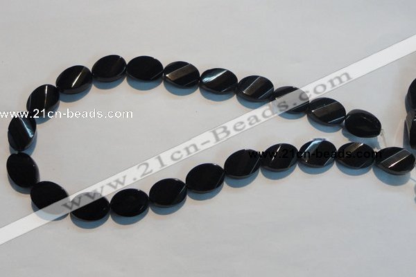 CAB815 15.5 inches 13*18mm faceted & twisted oval black agate beads