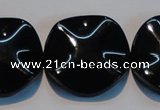 CAB827 15.5 inches 30mm wavy coin black agate gemstone beads wholesale