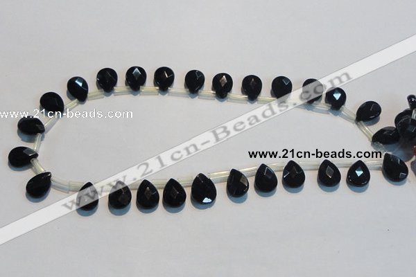 CAB828 10*14mm top-drilled teardrop black agate gemstone beads