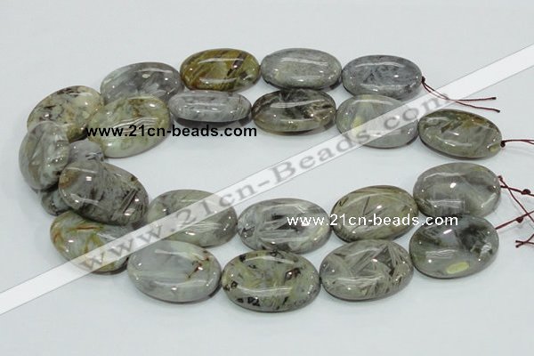 CAB84 15.5 inches 25*35mm oval silver needle agate gemstone beads