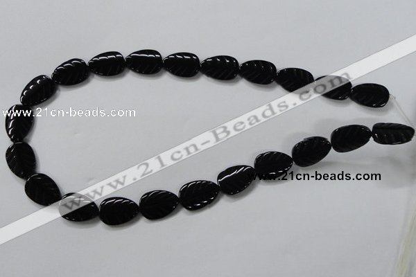 CAB852 15.5 inches 13*18mm leaf black agate gemstone beads wholesale