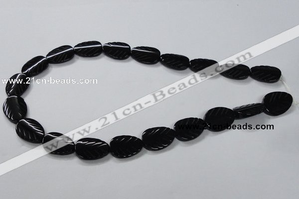 CAB853 15.5 inches 15*20mm leaf black agate gemstone beads wholesale