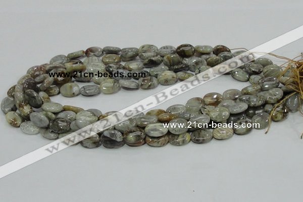 CAB89 15.5 inches 10*14mm oval silver needle agate gemstone beads