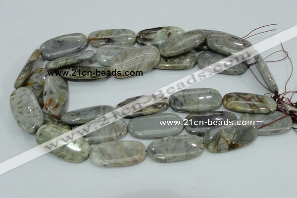 CAB92 15.5 inches 20*40mm oval silver needle agate gemstone beads